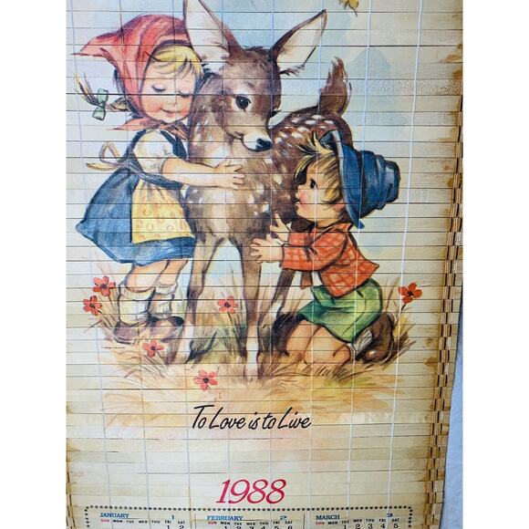 Bamboo Calendar 1988-89 Vintage Hummel Children Kitten 12.5" x 33" Double Sided - Picture 3 of 12